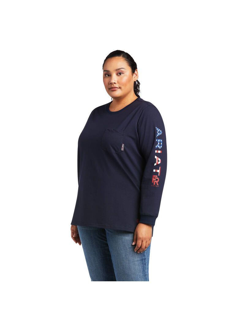 Chemises Ariat FR Stretch Logo Bleu Marine | IKU-8558909