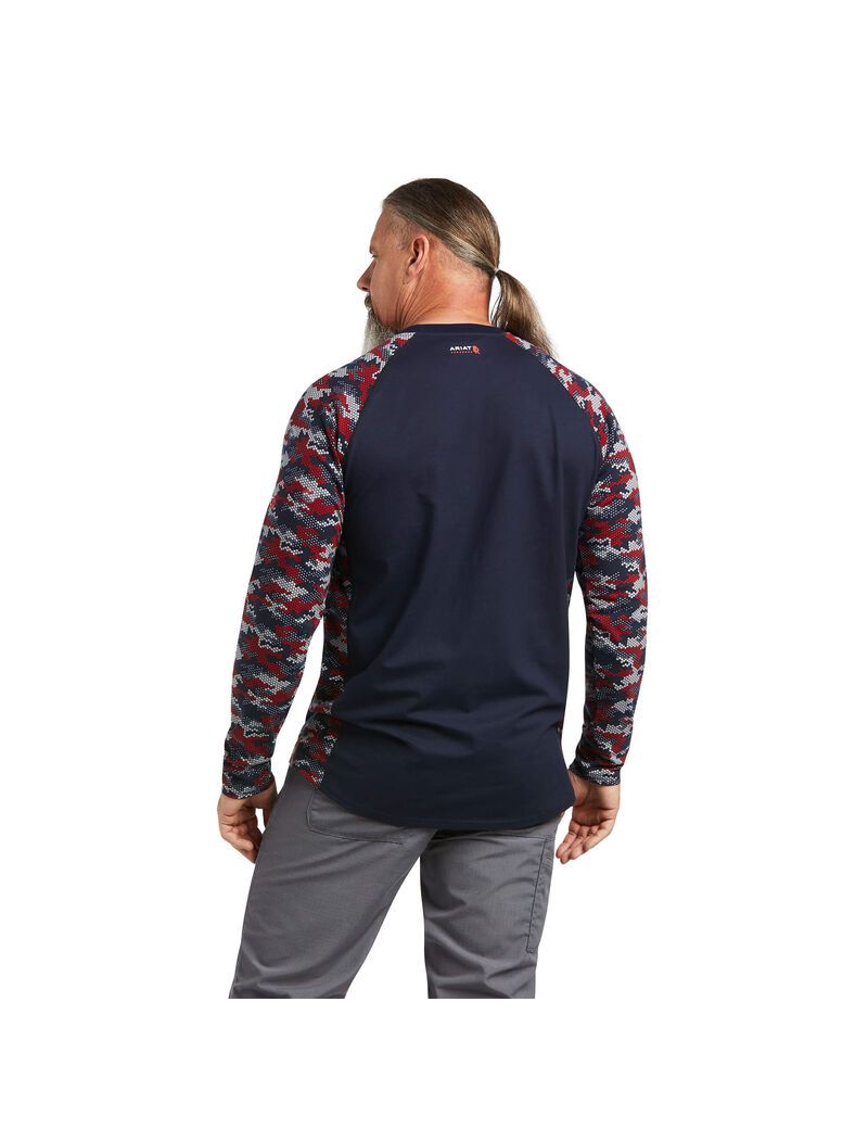 Chemises Ariat FR AC Stretch Camo Baseball Bleu Marine Blanche Rouge Camouflage | PLK-3262154