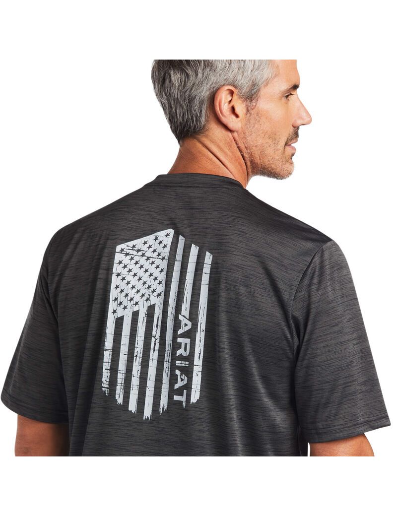 T Shirts Ariat Charger Vertical Flag Tee Grise | MED-8959036