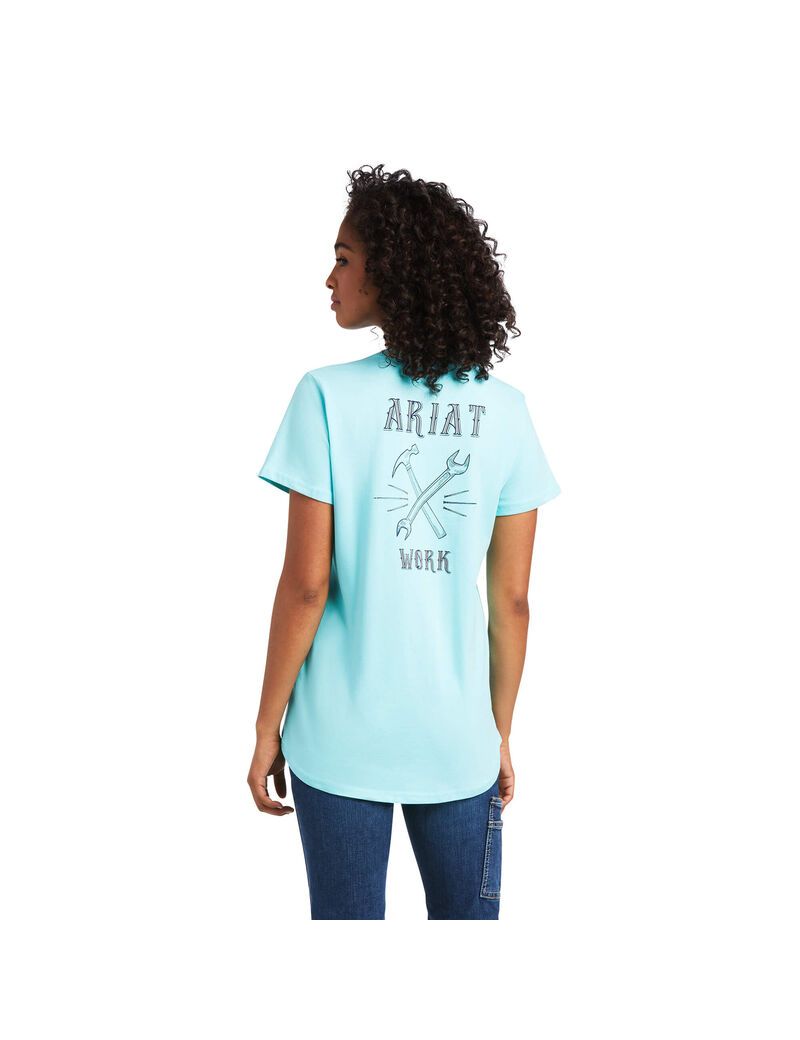 Vêtements De Travail Ariat Rebar Coton Strong Wrench Graphique T Shirts Turquoise Clair Bleu | AVN-8639095