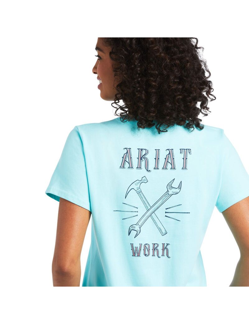 Vêtements De Travail Ariat Rebar Coton Strong Wrench Graphique T Shirts Turquoise Clair Bleu | AVN-8639095