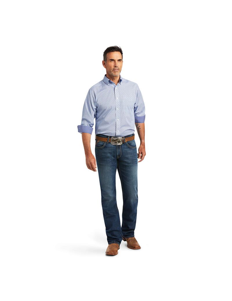 Chemises De Costume Ariat Wrinkle Free Caysen Classiche Fit Bleu | GNU-8109920