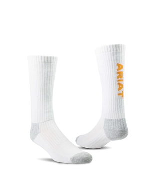 Chaussettes Ariat Premium Ringspun Coton Mid Calf Travail 3PCS Blanche | MMX-9236252