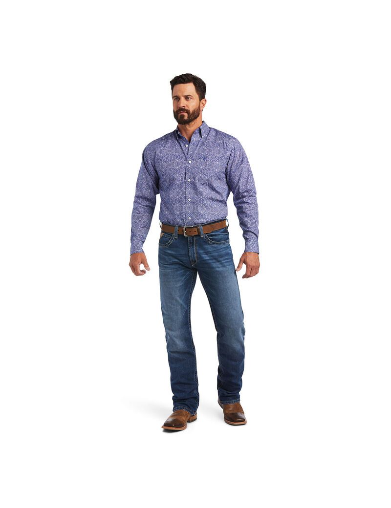 Chemises De Costume Ariat Wrinkle Free Slater Fitted Bleu | COL-2920914