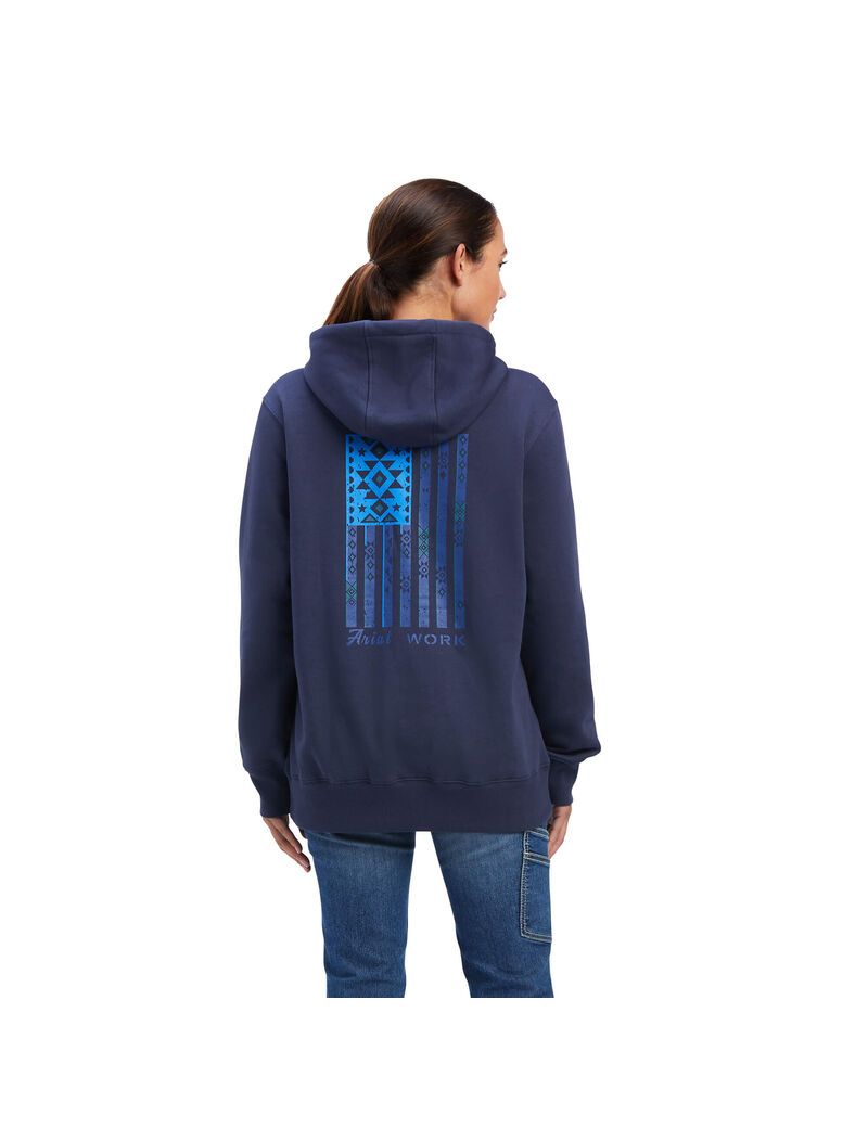 Vêtements De Travail Ariat Rebar Aztec Flag Graphique Hoodie Indigo | NMX-9847690