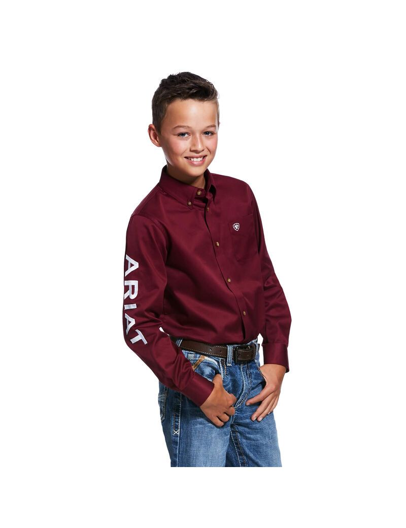 Chemises De Costume Ariat Team Logo Twill Classiche Fit Bordeaux Blanche | SQD-6182158