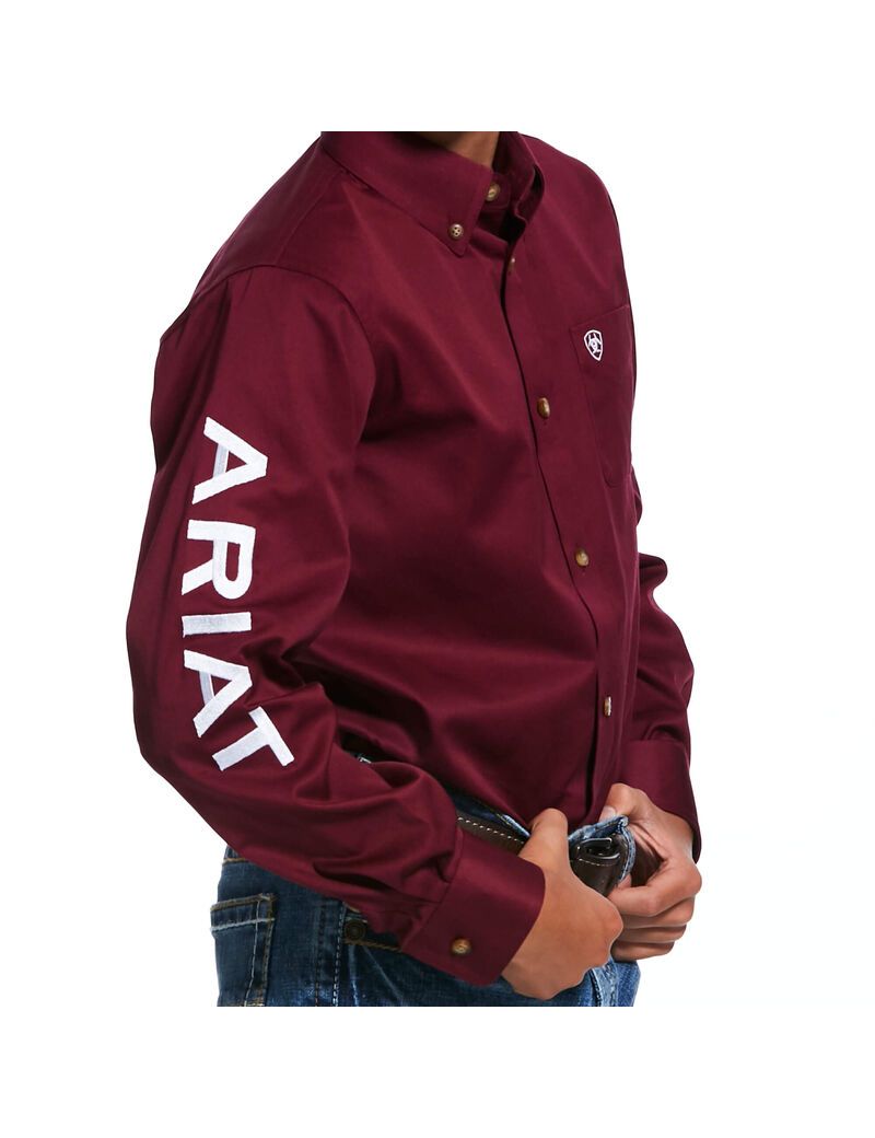 Chemises De Costume Ariat Team Logo Twill Classiche Fit Bordeaux Blanche | SQD-6182158