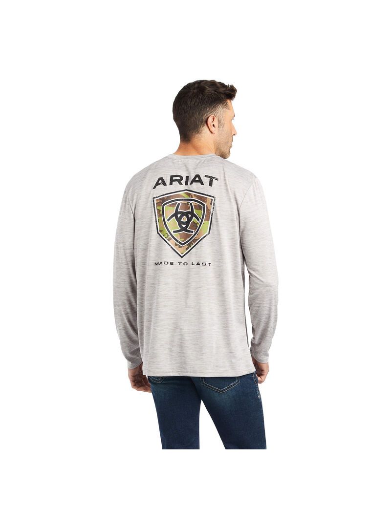 T Shirts Ariat Charger Camo Shield Grise Clair | ABM-4537312