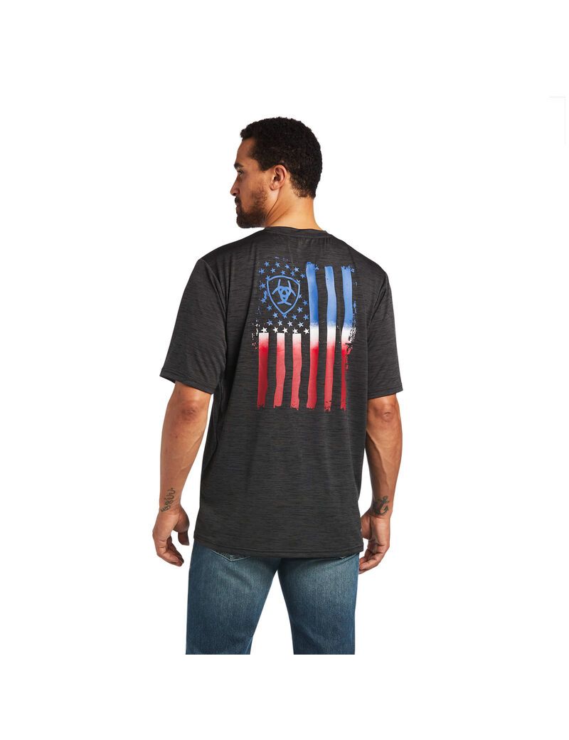 T Shirts Ariat Charger Vertical Flag Tee Grise | XHD-7483530