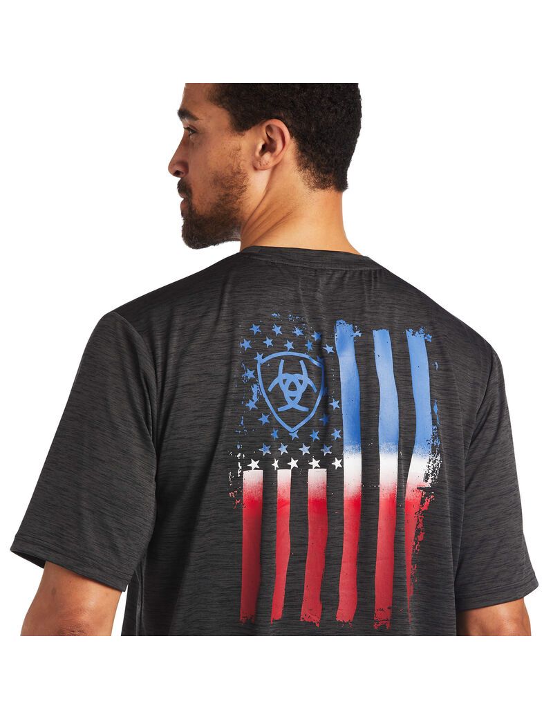 T Shirts Ariat Charger Vertical Flag Tee Grise | XHD-7483530