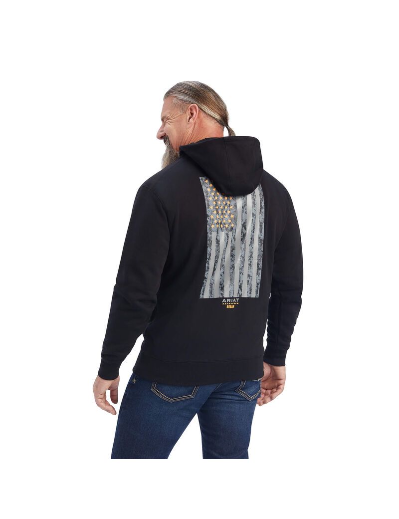 Sweat à Capuche Ariat Rebar Workman Reflective Flag Full Zip Noir | GKW-7634408