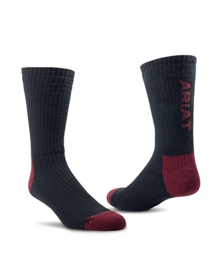 Chaussettes Ariat Premium Ringspun Coton Crew Travail 3PCS Noir Bordeaux | ZUA-8214374