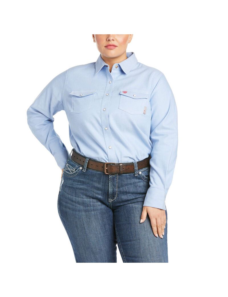 Chemises Ariat FR Solid DuraStretch Snap Travail Bleu | ONP-7634877