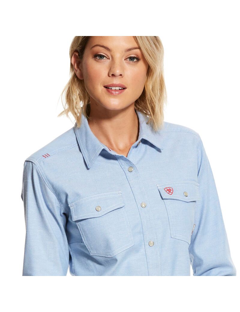 Chemises Ariat FR Solid DuraStretch Snap Travail Bleu | ONP-7634877