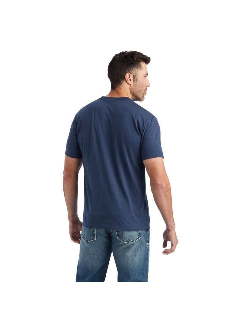 T Shirts Ariat Western Lockup Bleu Marine | TRI-4552139