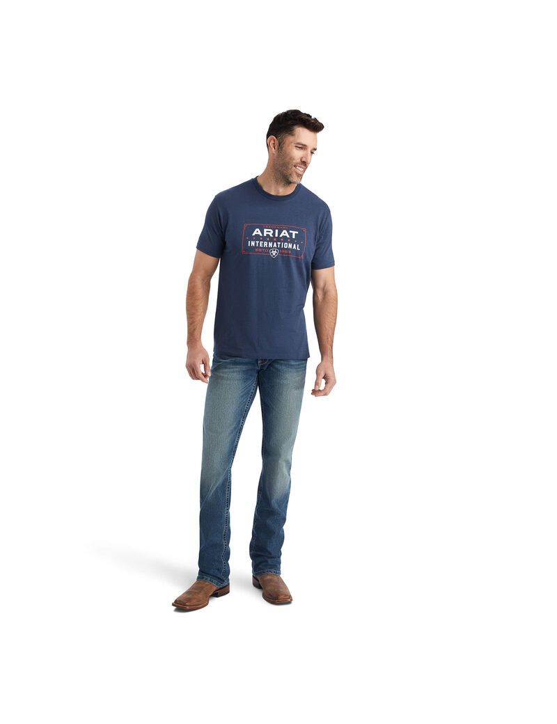 T Shirts Ariat Western Lockup Bleu Marine | TRI-4552139