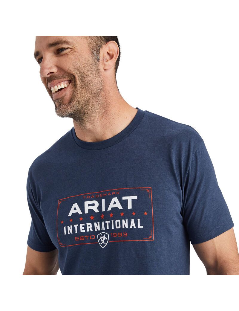 T Shirts Ariat Western Lockup Bleu Marine | TRI-4552139