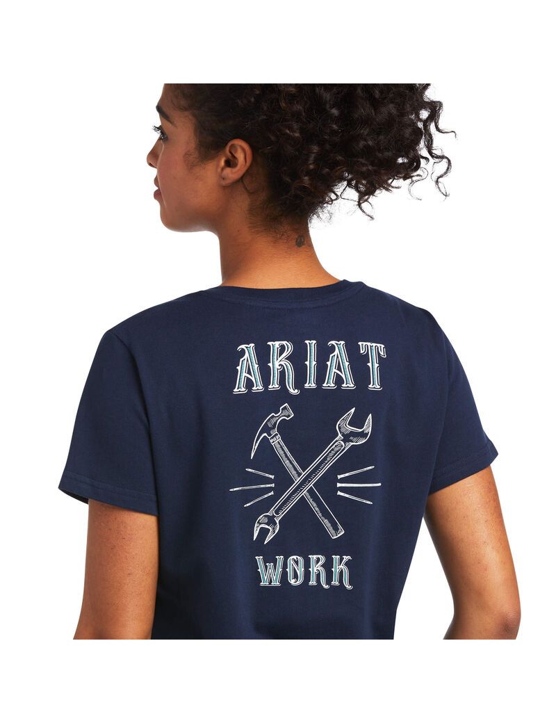 Vêtements De Travail Ariat Rebar Coton Strong Wrench Graphique T Shirts Bleu Marine | MFD-1707986