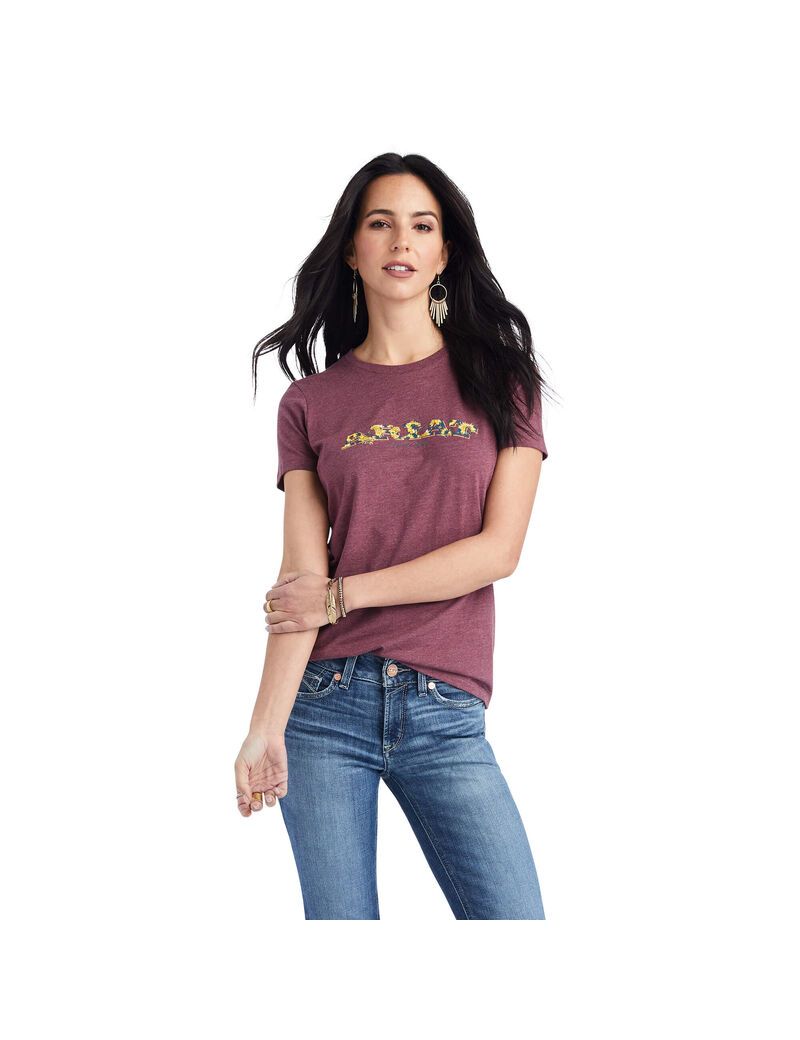 Hauts Ariat Floral Lettres Tee Bordeaux | QMA-7517673