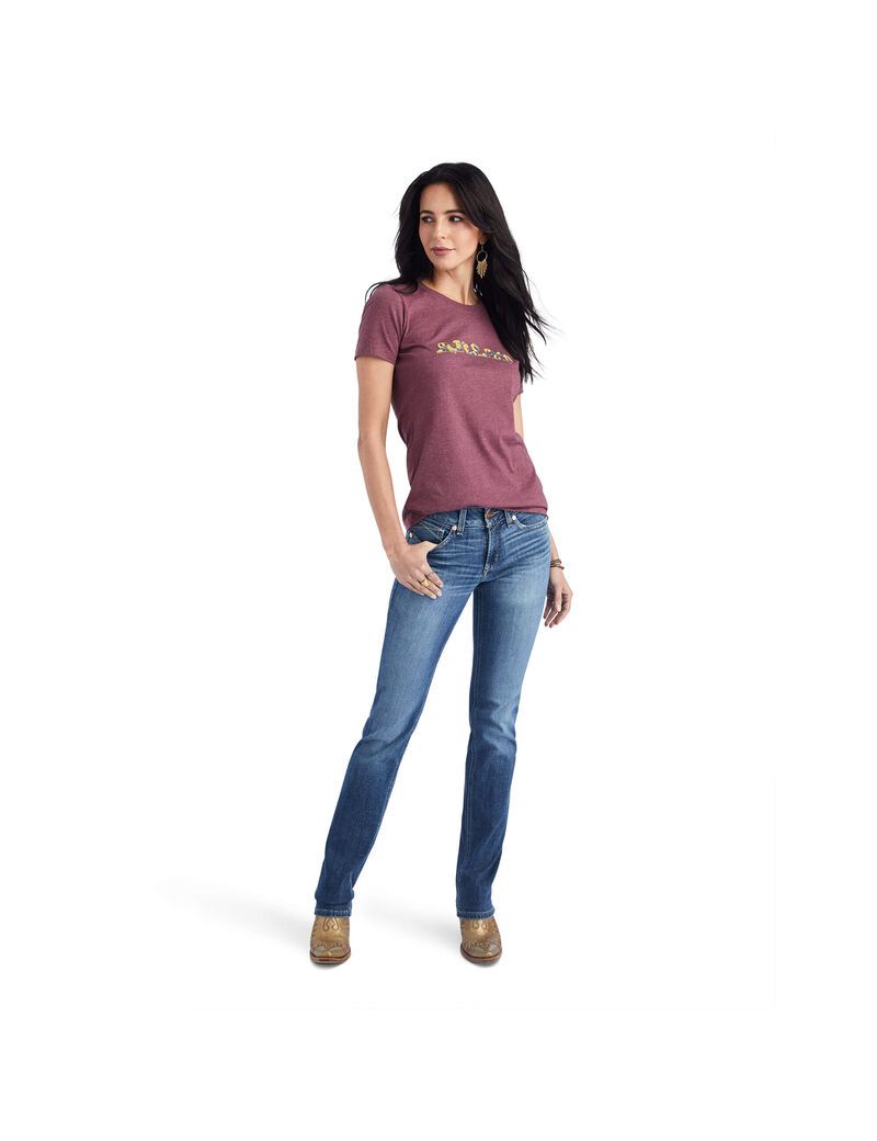 Hauts Ariat Floral Lettres Tee Bordeaux | QMA-7517673