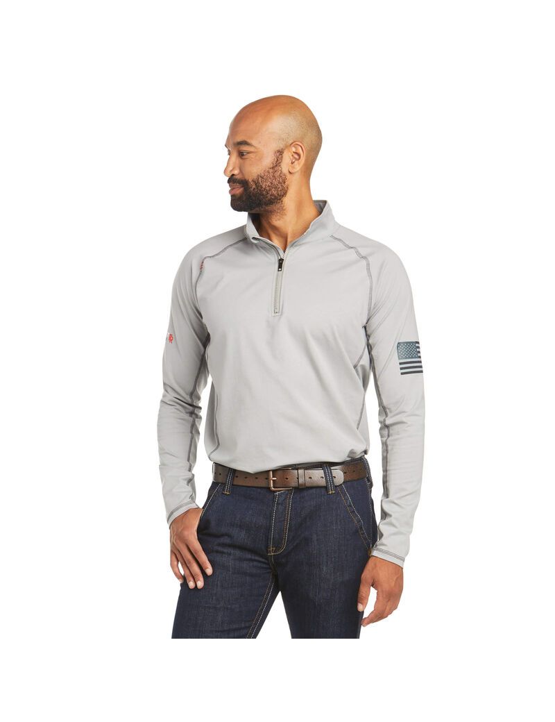 Chemises Ariat FR Combat Stretch Patriot 1/4 Zip Travail Argent | MMN-7929818