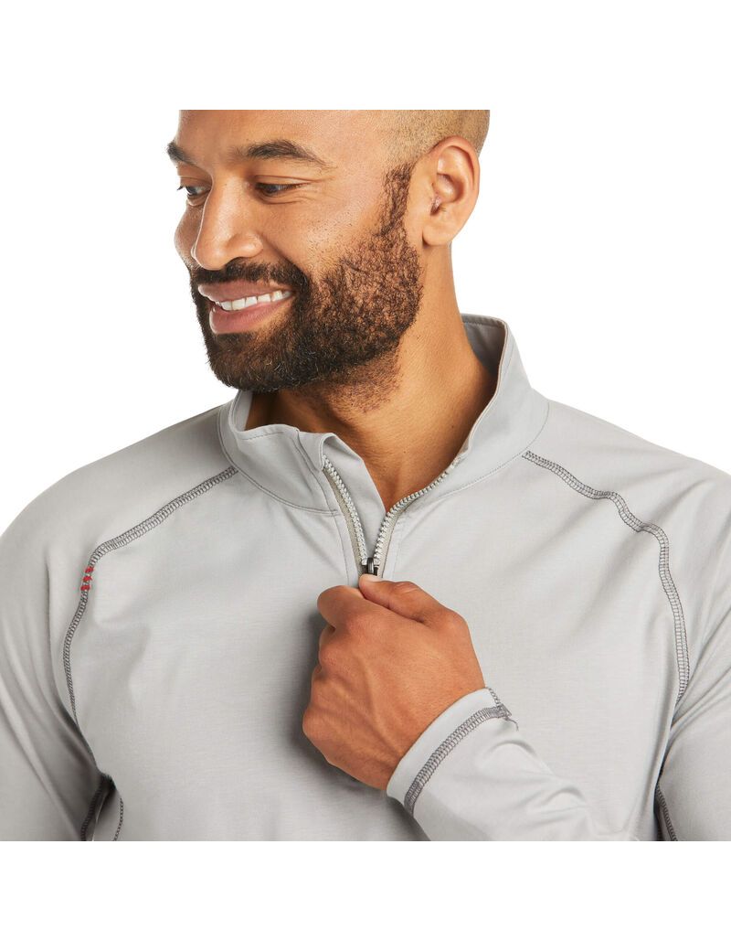 Chemises Ariat FR Combat Stretch Patriot 1/4 Zip Travail Argent | MMN-7929818