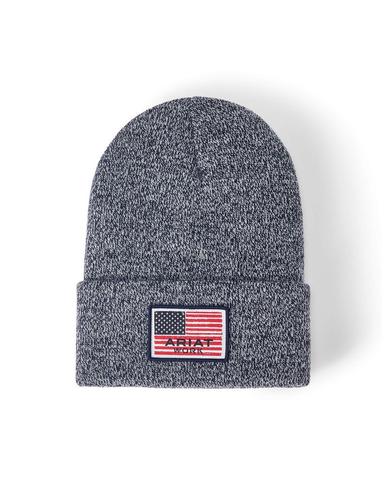 Chapeaux Ariat Rebar American Flag Patch Beanie Bleu Marine | APB-0932952