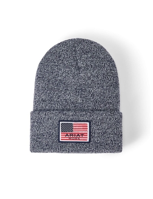 Chapeaux Ariat Rebar American Flag Patch Beanie Bleu Marine | APB-0932952