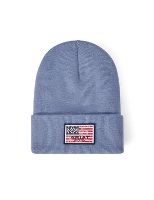 Chapeaux Ariat Rebar Southwest Flag Patch Beanie Bleu | JPE-0688511