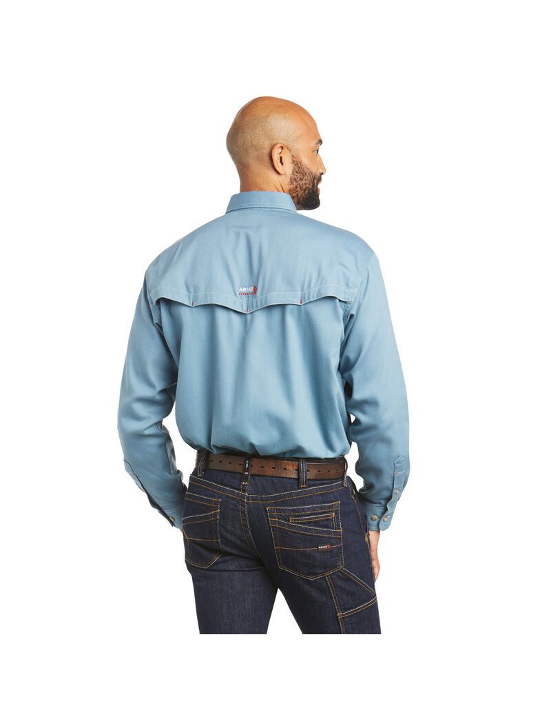 Chemises Ariat FR Vented Travail Grise Bleu | IBE-3986755