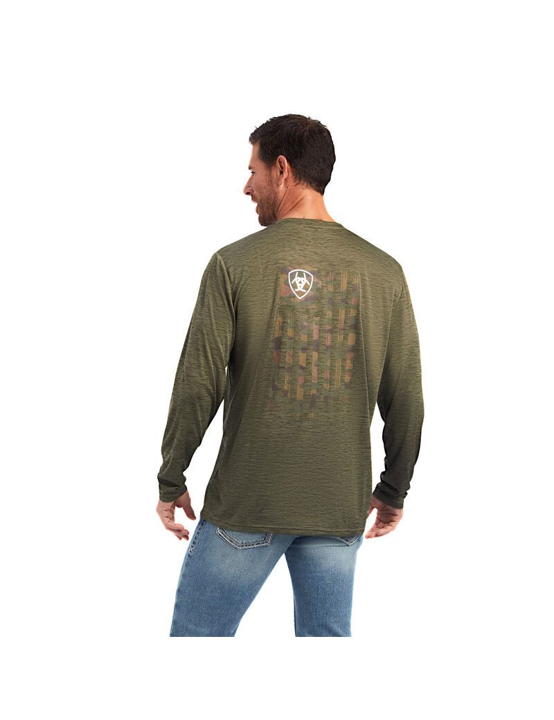 T Shirts Ariat Charger Camo Flag Vert Olive | GBU-8091464