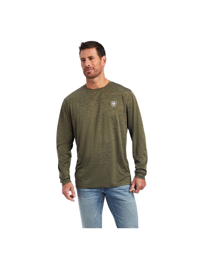 T Shirts Ariat Charger Camo Flag Vert Olive | GBU-8091464