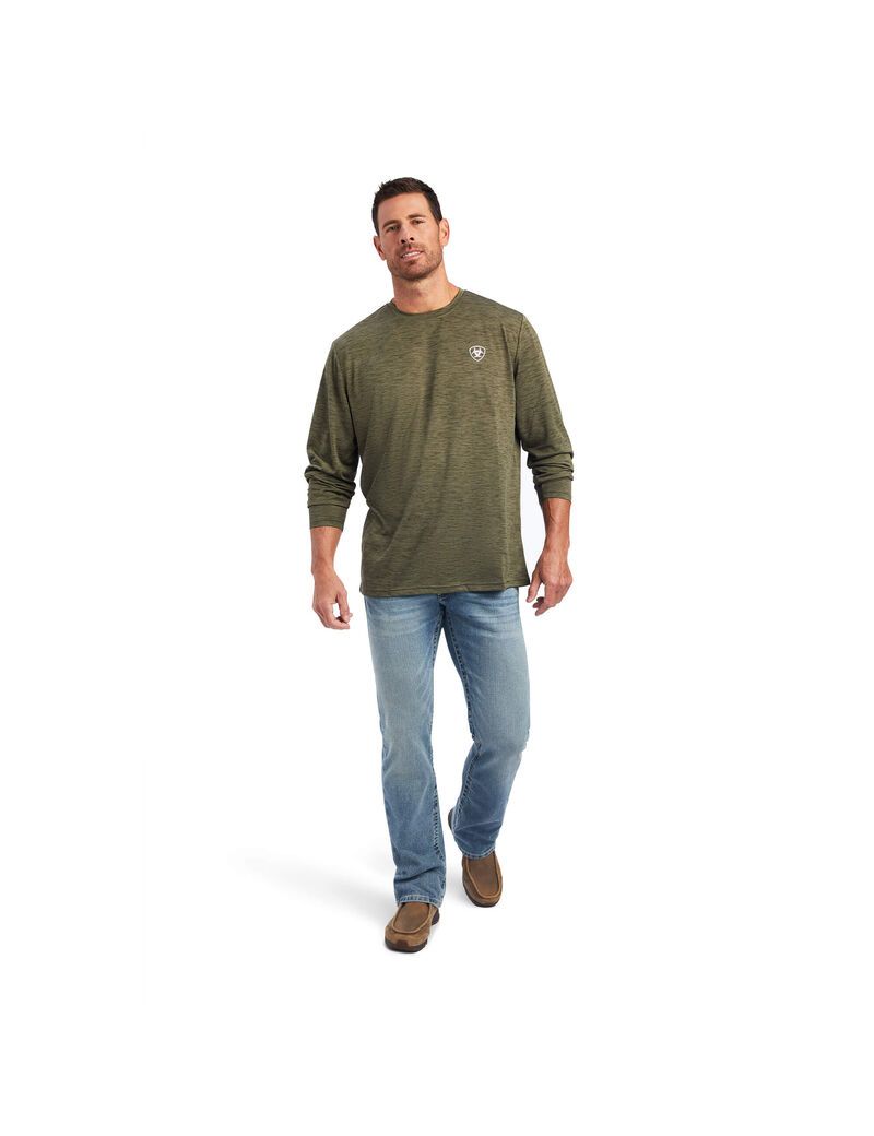 T Shirts Ariat Charger Camo Flag Vert Olive | GBU-8091464