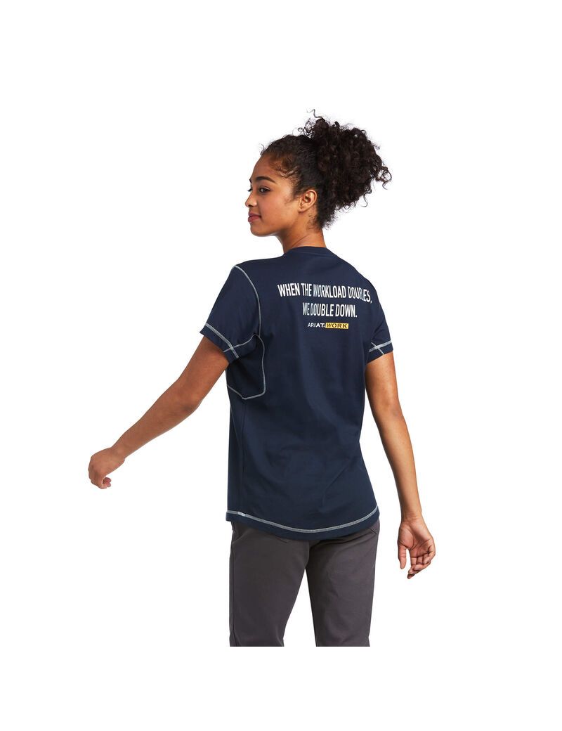 Vêtements De Travail Ariat Rebar Workman Phrase T Shirts Bleu Marine | FIF-7392663