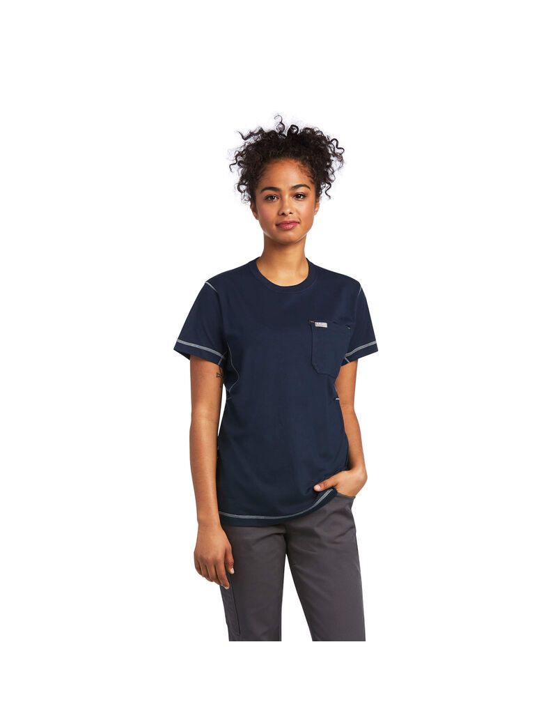 Vêtements De Travail Ariat Rebar Workman Phrase T Shirts Bleu Marine | FIF-7392663