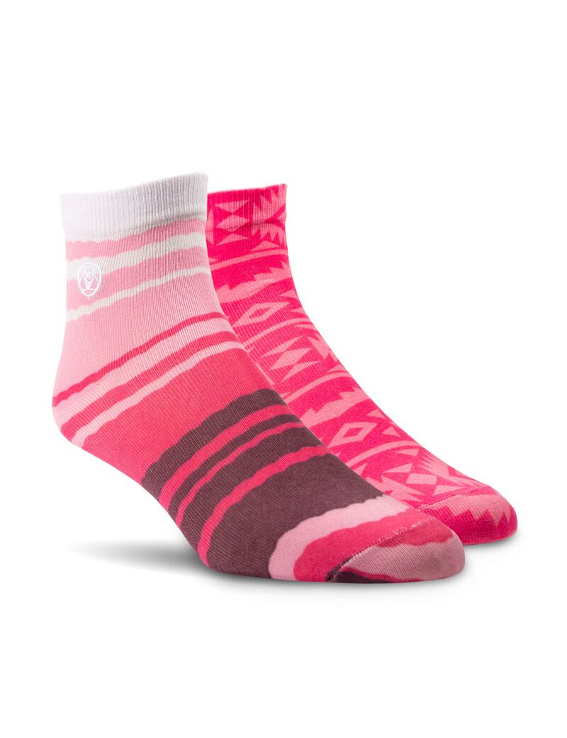 Chaussettes Ariat Pretty in Pink Ankle 2 Pair Multi Pack Rose Stripes Rose | YGX-7077062