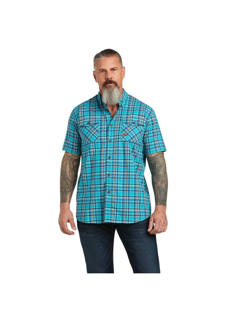 Vêtements De Travail Ariat Rebar Made Tough DuraStretch Travail Shirts Paon | MXQ-4470637