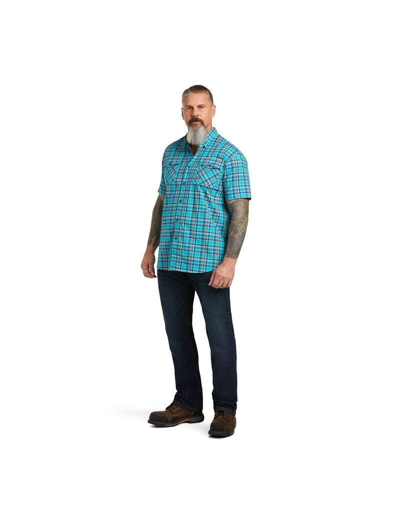 Vêtements De Travail Ariat Rebar Made Tough DuraStretch Travail Shirts Paon | MXQ-4470637