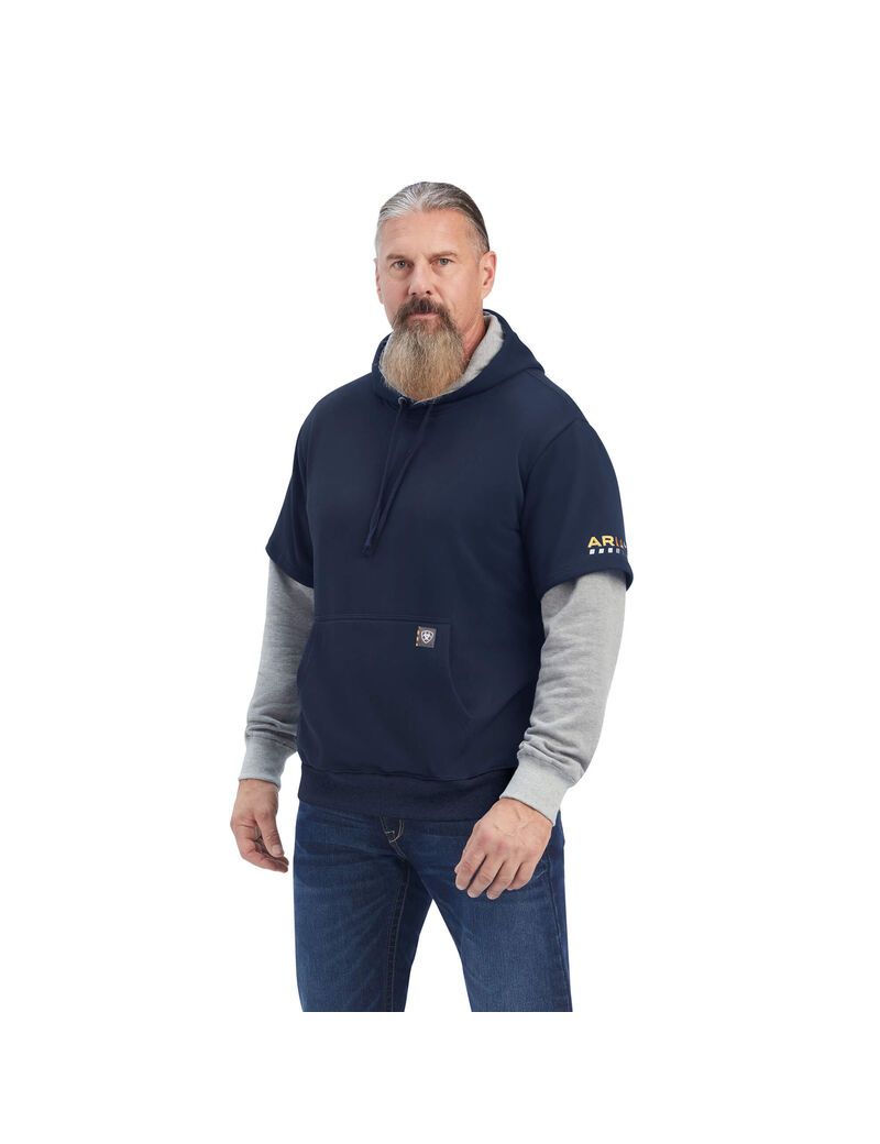 Sweat à Capuche Ariat Rebar Workman Dually Bleu Marine Grise | CJD-9494970