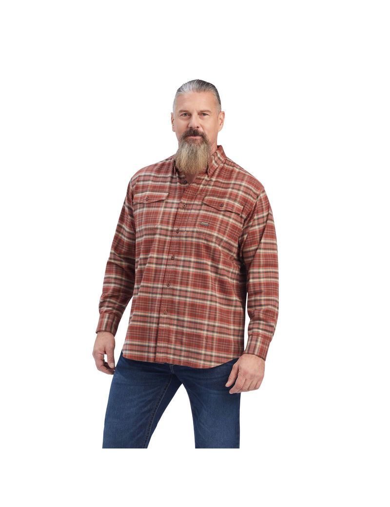 Vêtements De Travail Ariat Rebar Flannel DuraStretch Travail Shirts Rouge | FTO-5469753