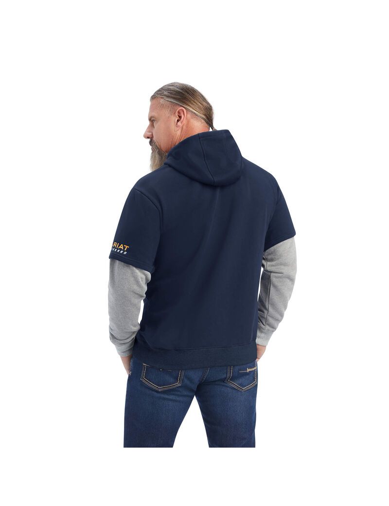 Sweat à Capuche Ariat Rebar Workman Dually Bleu Marine Grise | CJD-9494970