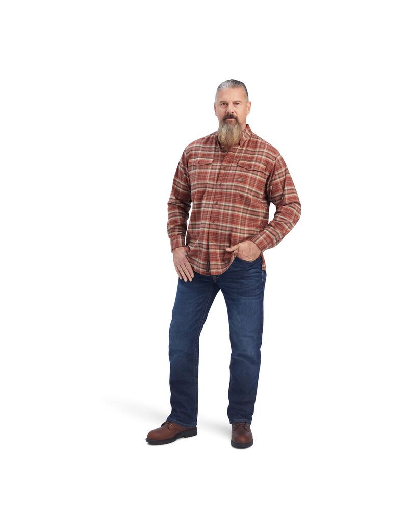 Vêtements De Travail Ariat Rebar Flannel DuraStretch Travail Shirts Rouge | FTO-5469753