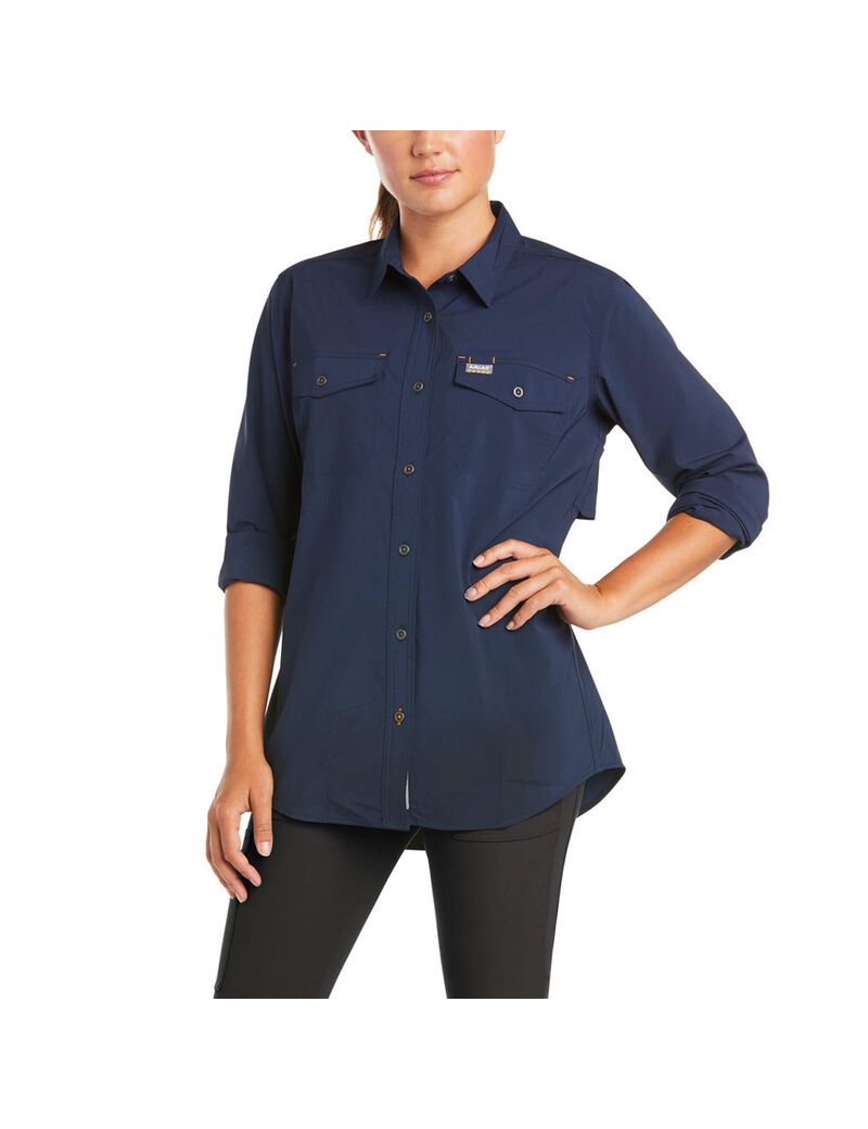 Vêtements De Travail Ariat Rebar Made Tough VentTEK DuraStretch Travail Shirts Bleu Marine | DXW-2423370