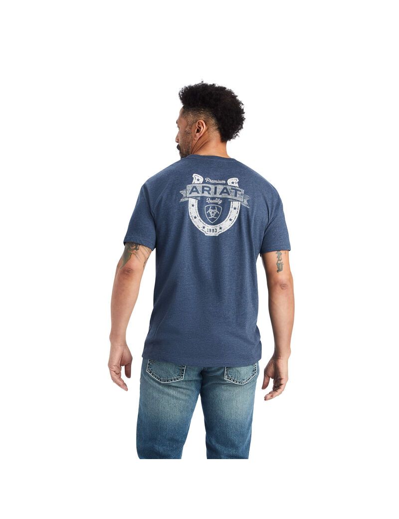 T Shirts Ariat Lucky Horseshoe Bleu Marine | JGE-8571711