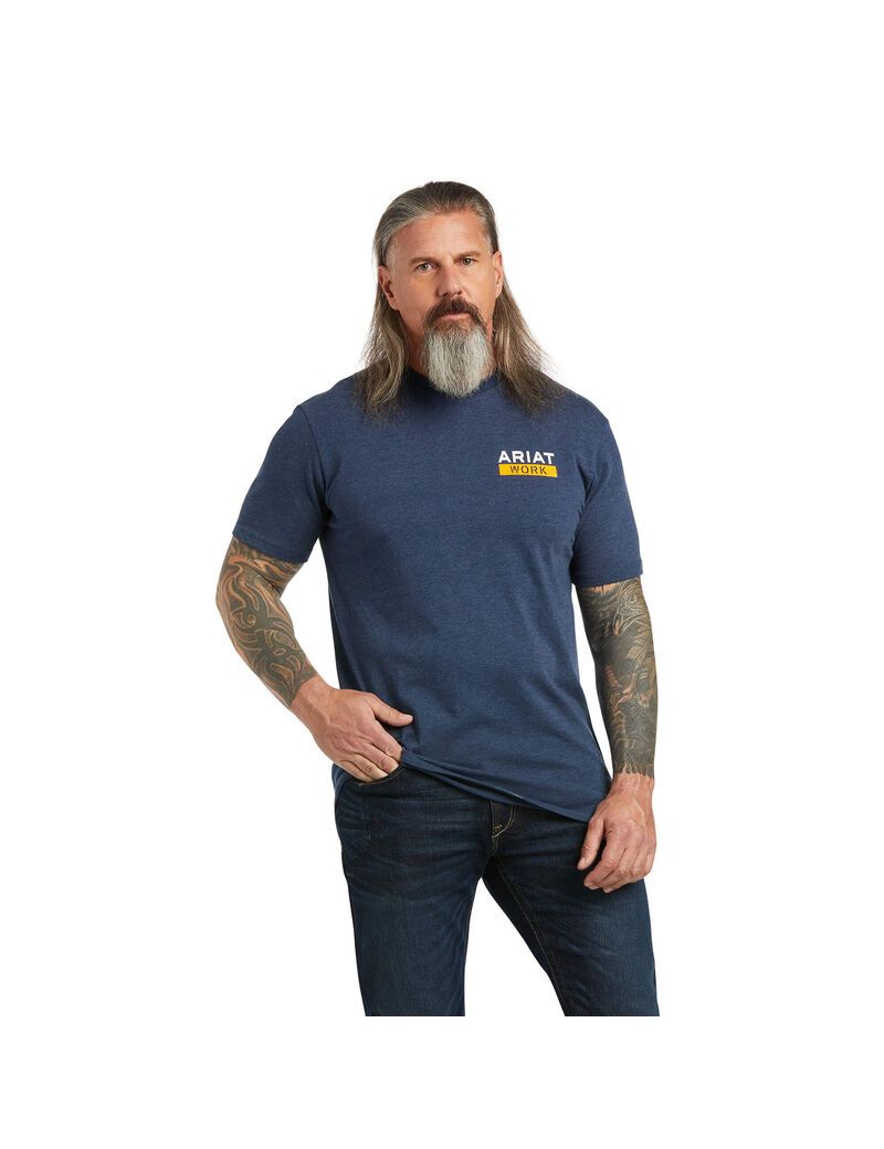 Vêtements De Travail Ariat Rebar Coton Strong Roughneck Graphique T Shirts Bleu Marine Vert Clair | OGR-9154035