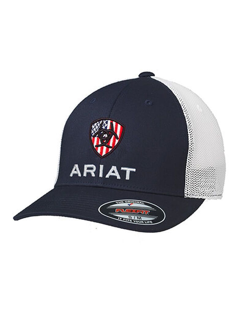 Casquettes Ariat Usa flag shield logo Bleu Marine | PJH-9895543