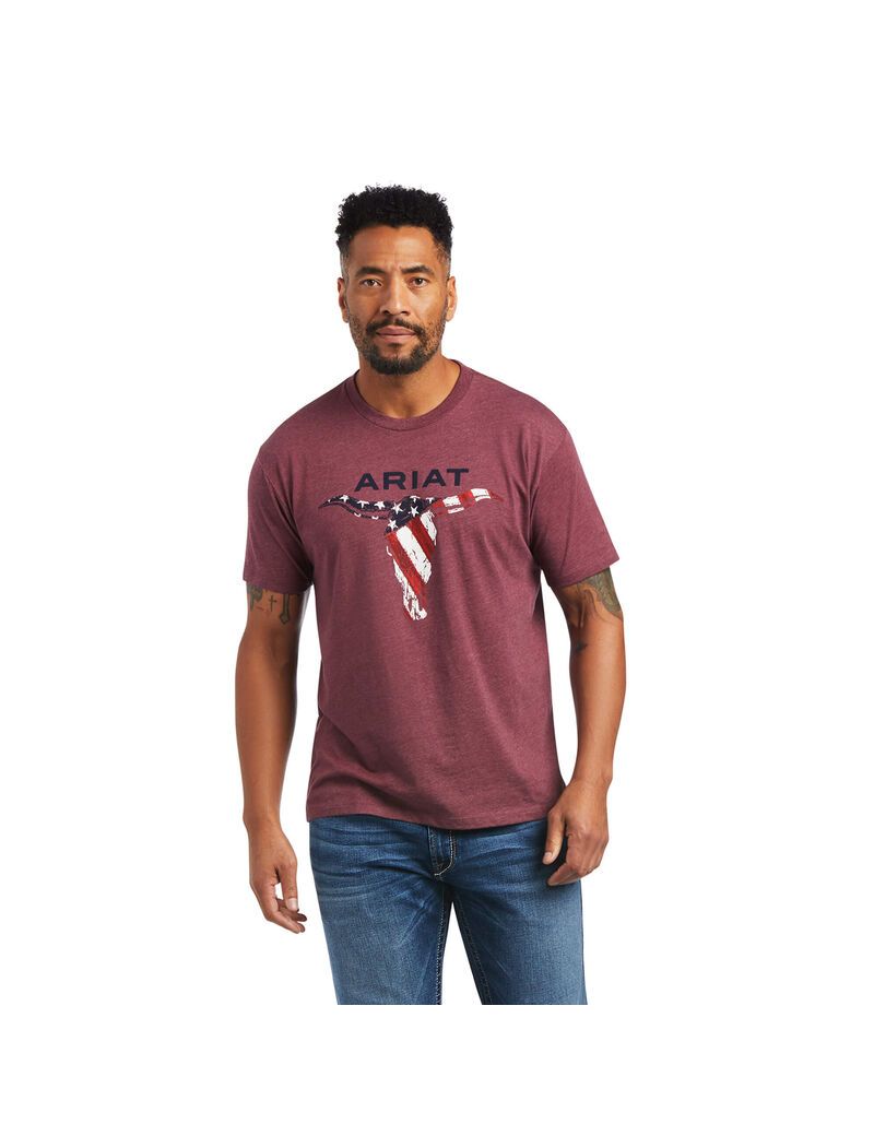 T Shirts Ariat Steer Skull USA Bordeaux | UHO-8753481