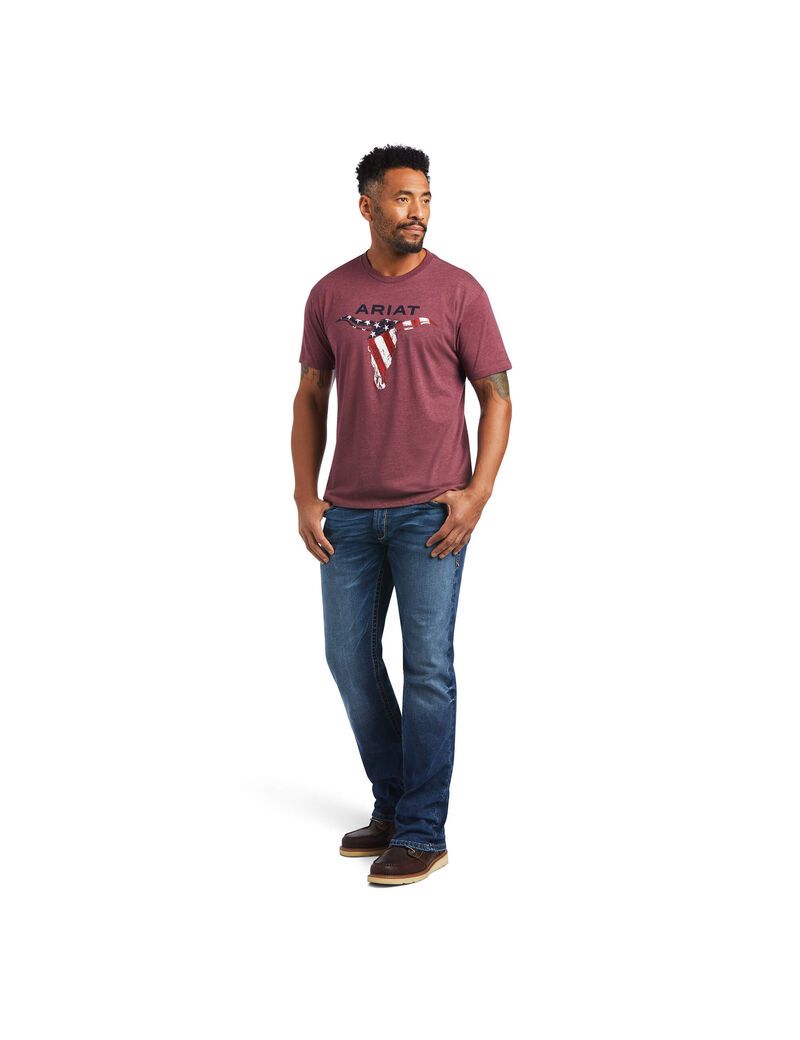 T Shirts Ariat Steer Skull USA Bordeaux | UHO-8753481