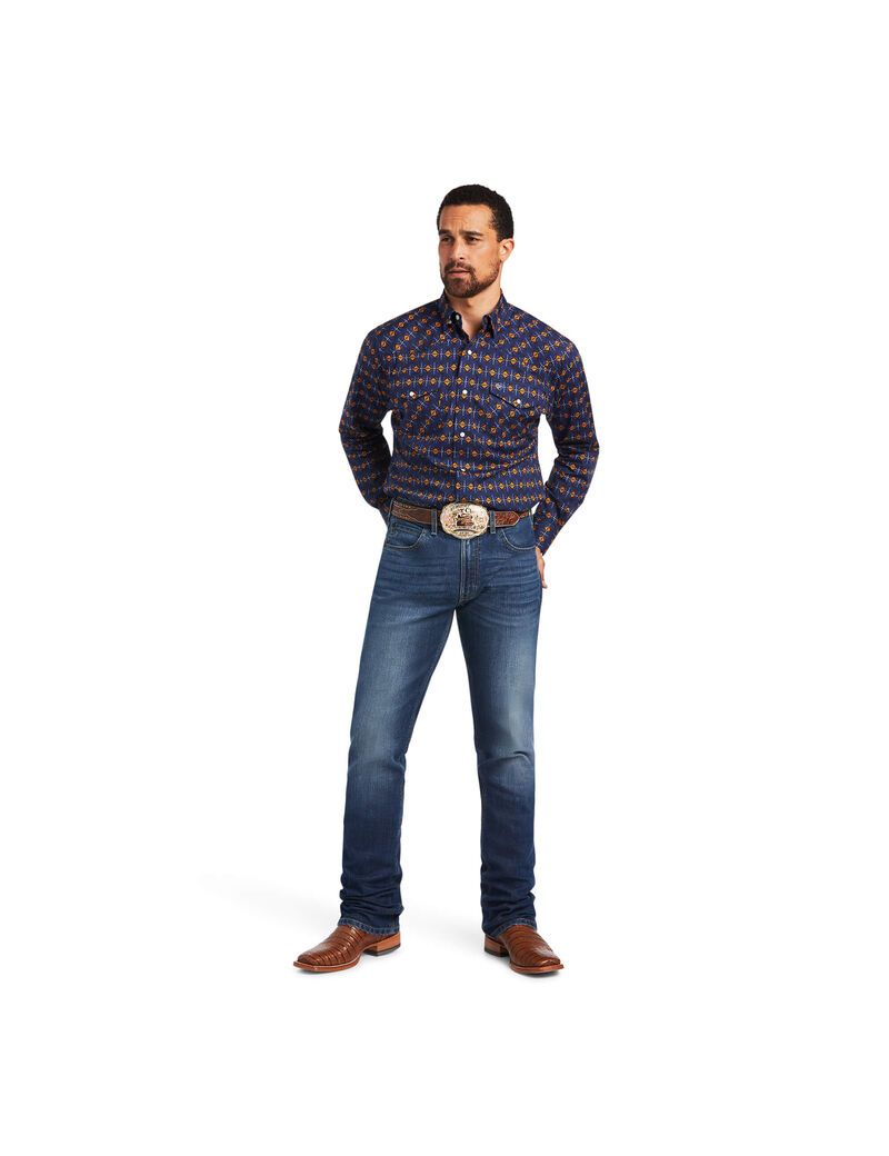 T Shirts Ariat Relentless Steeled Stretch Classiche Fit Snap Bleu Marine | URT-2677335