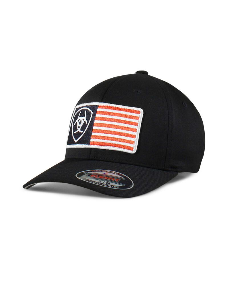 Casquettes Ariat Usa flag patch shield Noir | QLF-7936509